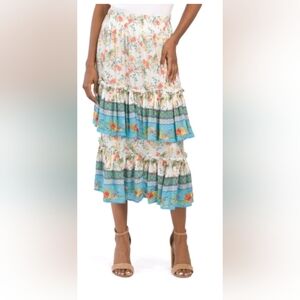 RACHEL ASHWELL Floral Blue and White Skirt Medium